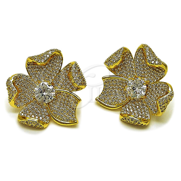 Arete Dormilona 02.465.0011 Oro Laminado, Diseño de Flor, con Zirconia Cubica Blanca, Pulido, Tono Dorado