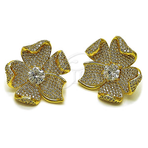 Arete Dormilona 02.465.0011 Oro Laminado, Diseño de Flor, con Zirconia Cubica Blanca, Pulido, Tono Dorado
