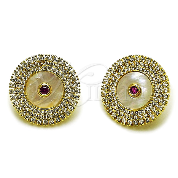 Arete Dormilona 02.465.0012 Oro Laminado, Diseño de Cluster, con Madre Perla Marfil y Zirconia Cubica Blanca, Pulido, Tono Dorado