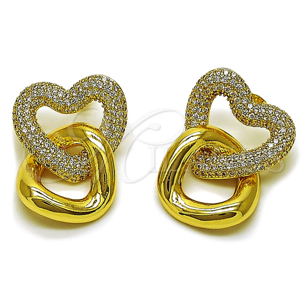 Arete Dormilona 02.465.0014 Oro Laminado, Diseño de Corazón, con Zirconia Cubica Blanca, Pulido, Tono Dorado