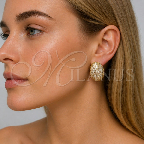 Arete Dormilona 02.465.0015 Oro Laminado, con Zirconia Cubica Blanca, Pulido, Tono Dorado