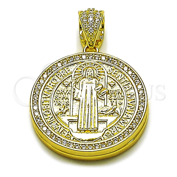 Dije Religioso 05.465.0009 Oro Laminado, Diseño de San Benito, con Zirconia Cubica Blanca, Pulido, Tono Dorado