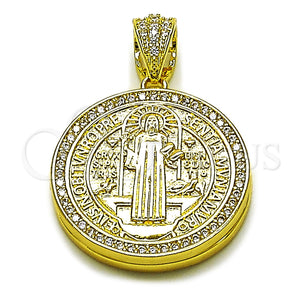 Dije Religioso 05.465.0009 Oro Laminado, Diseño de San Benito, con Zirconia Cubica Blanca, Pulido, Tono Dorado