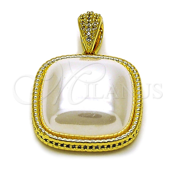 Dije Elegante 05.465.0010 Oro Laminado, con Perla Marfil y Micro Pave Blanca, Pulido, Tono Dorado