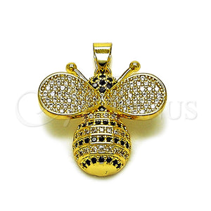 Dije Elegante 05.465.0012 Oro Laminado, Diseño de Abeja, con Zirconia Cubica Blanca y Negro, Pulido, Tono Dorado