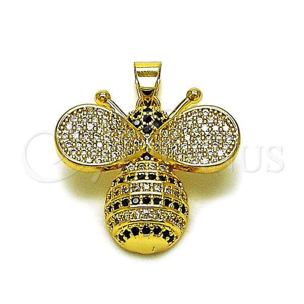 Dije Elegante 05.465.0012 Oro Laminado, Diseño de Abeja, con Zirconia Cubica Blanca y Negro, Pulido, Tono Dorado