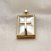 Dije Religioso 05.465.0014 Oro Laminado, Diseño de Cruz, con Madre Perla Marfil, Pulido, Tono Dorado