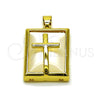 Dije Religioso 05.465.0014 Oro Laminado, Diseño de Cruz, con Madre Perla Marfil, Pulido, Tono Dorado