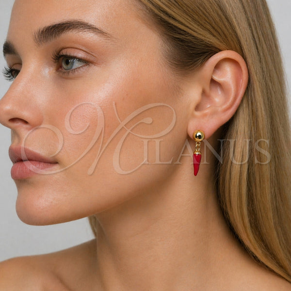 Arete Colgante 02.465.0016 Oro Laminado, Diseño de Chili, Esmaltado Rojo, Tono Dorado