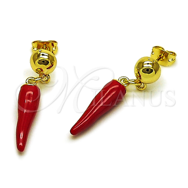 Arete Colgante 02.465.0016 Oro Laminado, Diseño de Chili, Esmaltado Rojo, Tono Dorado