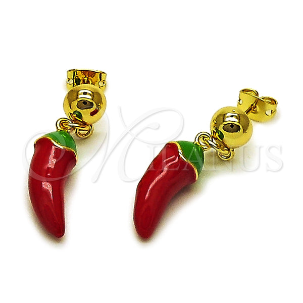 Arete Colgante 02.465.0017 Oro Laminado, Diseño de Chili, Esmaltado Rojo, Tono Dorado