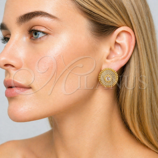 Arete Dormilona 02.465.0018 Oro Laminado, Diseño de Cluster y Miami Cubana, con Zirconia Cubica Blanca, Pulido, Tono Dorado