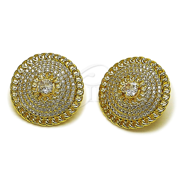 Arete Dormilona 02.465.0018 Oro Laminado, Diseño de Cluster y Miami Cubana, con Zirconia Cubica Blanca, Pulido, Tono Dorado