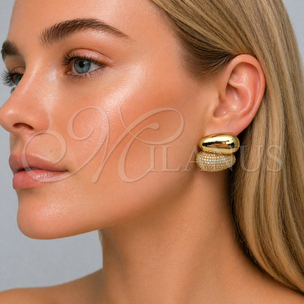 Arete Dormilona 02.465.0019 Oro Laminado, Diseño de Gota, con Zirconia Cubica Blanca, Pulido, Tono Dorado