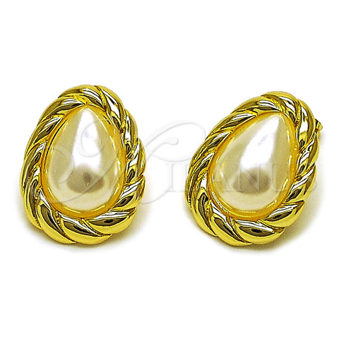 Arete Dormilona 02.465.0020 Oro Laminado, Diseño de Gota, con Perla Marfil, Pulido, Tono Dorado