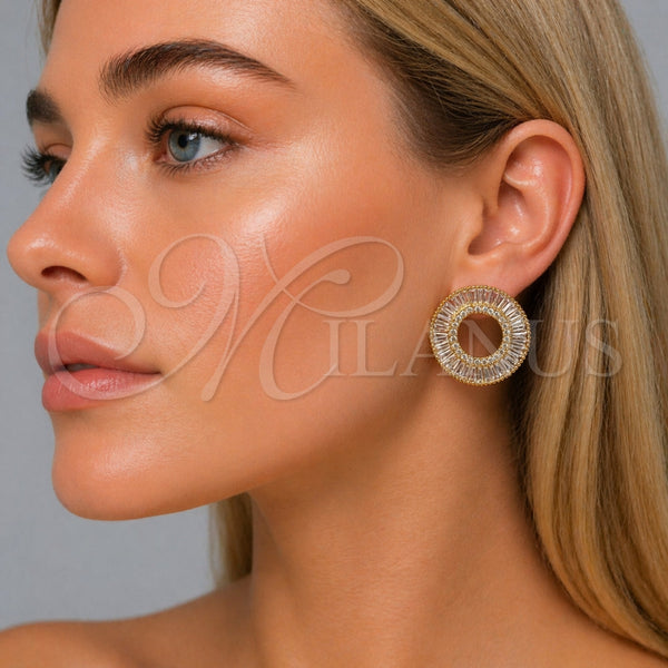Arete Dormilona 02.465.0022 Oro Laminado, Diseño de Baguette, con Zirconia Cubica Blanca, Pulido, Tono Dorado