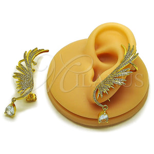 Arete Dormilona 02.465.0023 Oro Laminado, Diseño de Alas y Gota, con Micro Pave Blanca y Zirconia Cubica Blanca, Pulido, Tono Dorado