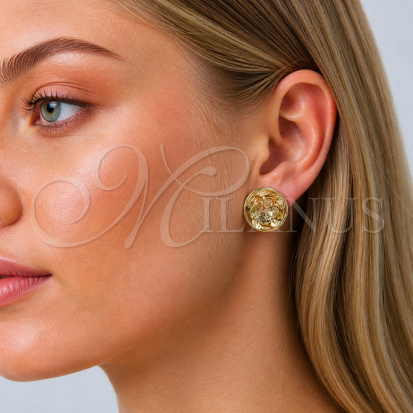 Arete Dormilona 02.213.0942 Oro Laminado, Diseño de Flor, Diamantado, Tono Dorado