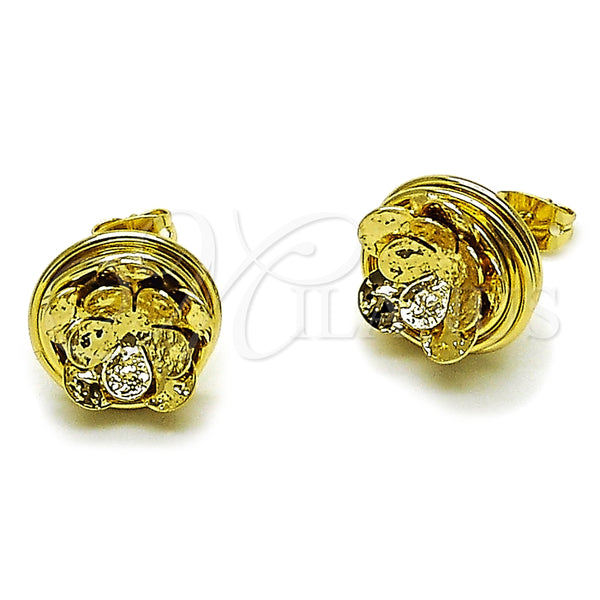 Arete Dormilona 02.213.0942 Oro Laminado, Diseño de Flor, Diamantado, Tono Dorado