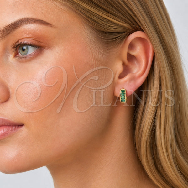 Argolla Huggie 02.213.0945.14 Oro Laminado, con Zirconia Cubica Verde, Pulido, Tono Dorado