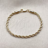 Pulsera Básica 5.222.035.06 Oro Laminado, Diseño de Rope, Pulido, Tono Dorado (Grosor 03 MM, 6 Pulgadas de Largo)
