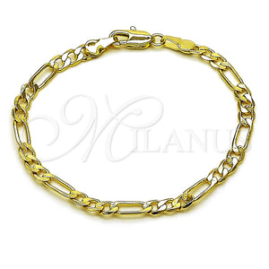 Pulsera Básica 5.222.016.06 Oro Laminado, Diseño de Figaro, Pulido, Tono Dorado (Grosor 03.6 MM, 6 Pulgadas de Largo)