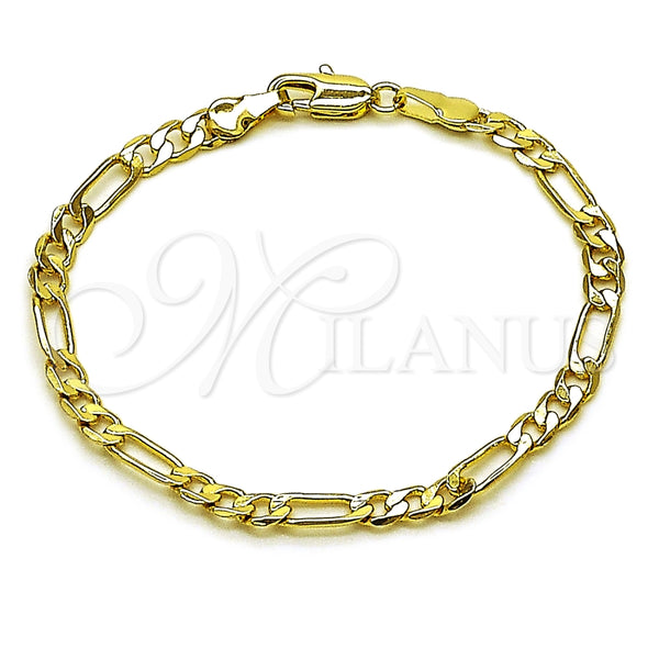 Pulsera Básica 5.222.016.06 Oro Laminado, Diseño de Figaro, Pulido, Tono Dorado (Grosor 03.6 MM, 6 Pulgadas de Largo)