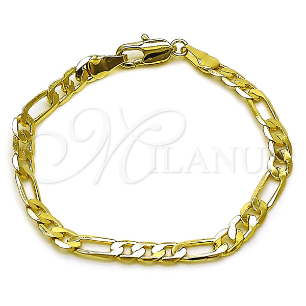 Pulsera Básica 5.222.015.06 Oro Laminado, Diseño de Figaro, Pulido, Tono Dorado (Grosor 04.5 MM, 6 Pulgadas de Largo)