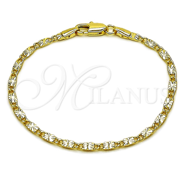 Tobillera Básica 03.213.0291.06 Oro Laminado, Diseño de Mariner, Diamantado, Tono Dorado (Grosor 02.5 MM, 6 Pulgadas de Largo)