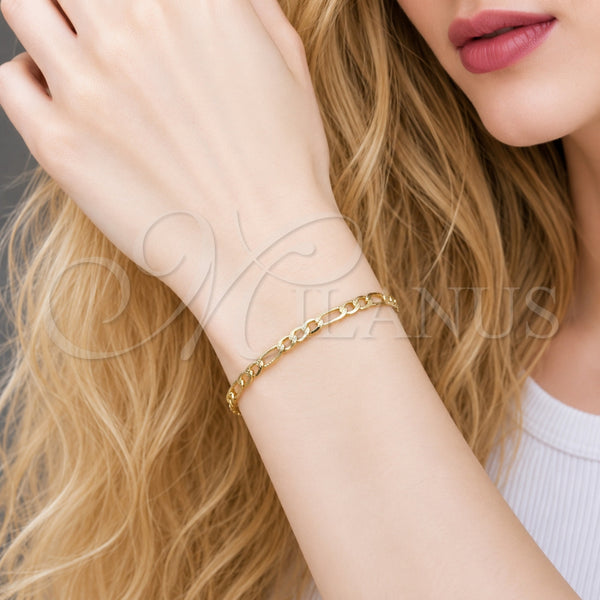 Pulsera Básica 04.213.0370.06 Oro Laminado, Diseño de Figaro, Diamantado, Tono Dorado (Grosor 03 MM, 6 Pulgadas de Largo)