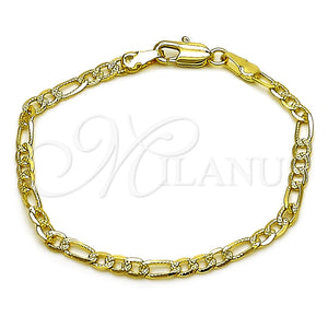 Pulsera Básica 04.213.0370.06 Oro Laminado, Diseño de Figaro, Diamantado, Tono Dorado (Grosor 03 MM, 6 Pulgadas de Largo)