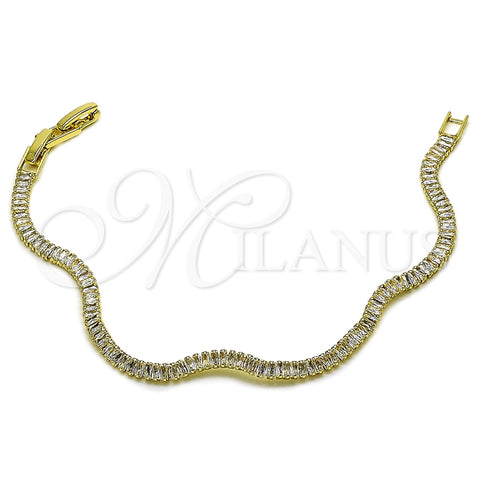 Pulsera Tennis 03.213.0440.07 Oro Laminado, Diseño de Baguette, con Zirconia Cubica Blanca, Pulido, Tono Dorado (Grosor 03.5 MM, 7 Pulgadas de Largo)