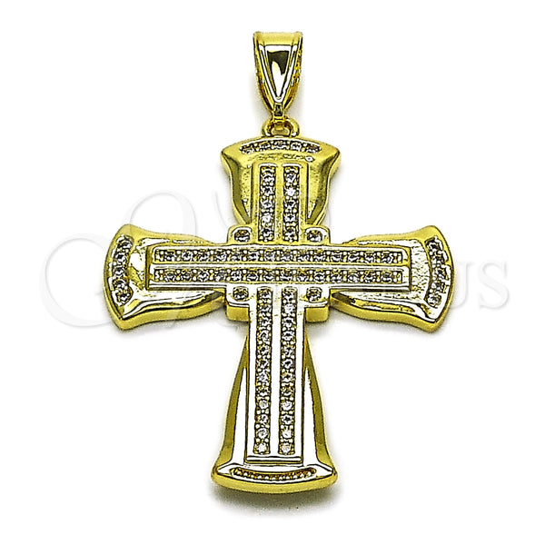 Dije Religioso 05.459.0010 Oro Laminado, Diseño de Cruz, con Zirconia Cubica Blanca, Pulido, Tono Dorado
