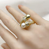 Anillo Multi Piedra 01.459.0002 Oro Laminado, Diseño de Torcido y Bola, con Zirconia Cubica Blanca y Perla Marfil, Pulido, Tono Dorado (Talla Unica)