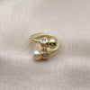 Anillo Multi Piedra 01.459.0002 Oro Laminado, Diseño de Torcido y Bola, con Zirconia Cubica Blanca y Perla Marfil, Pulido, Tono Dorado (Talla Unica)
