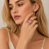 Anillo Multi Piedra 01.459.0004 Oro Laminado, Diseño de Corazón y Baguette, con Zirconia Cubica Rubi y Micro Pave Blanca, Pulido, Tono Dorado (Talla Unica)