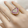 Anillo Multi Piedra 01.459.0004 Oro Laminado, Diseño de Corazón y Baguette, con Zirconia Cubica Rubi y Micro Pave Blanca, Pulido, Tono Dorado (Talla Unica)