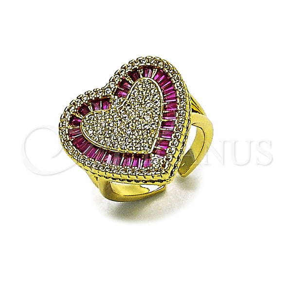 Anillo Multi Piedra 01.459.0004 Oro Laminado, Diseño de Corazón y Baguette, con Zirconia Cubica Rubi y Micro Pave Blanca, Pulido, Tono Dorado (Talla Unica)