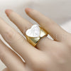 Anillo Multi Piedra 01.459.0005 Oro Laminado, Diseño de Corazón, con Madre Perla Marfil, Pulido, Tono Dorado (Talla Unica)