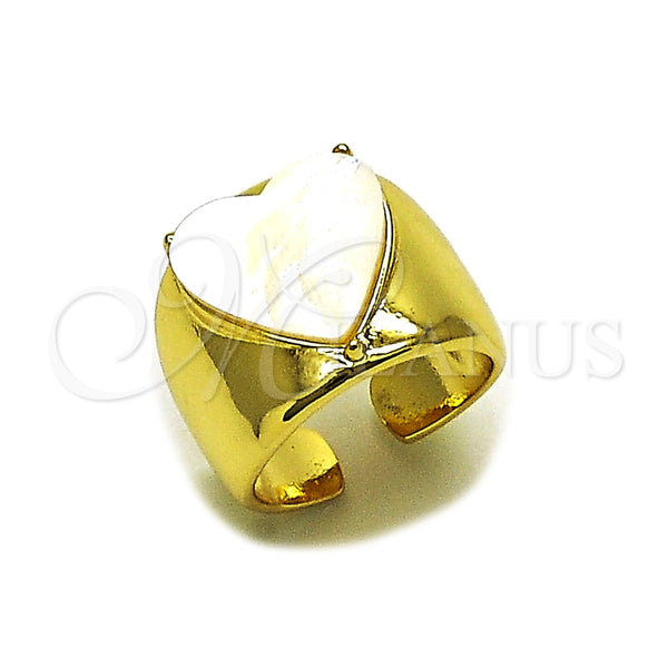 Anillo Multi Piedra 01.459.0005 Oro Laminado, Diseño de Corazón, con Madre Perla Marfil, Pulido, Tono Dorado (Talla Unica)