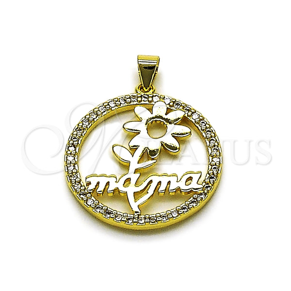 Dije Elegante 05.459.0012 Oro Laminado, Diseño de Mama y Flor, con Zirconia Cubica Blanca, Pulido, Tono Dorado