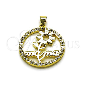 Dije Elegante 05.459.0012 Oro Laminado, Diseño de Mama y Flor, con Zirconia Cubica Blanca, Pulido, Tono Dorado