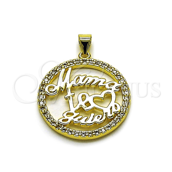 Dije Elegante 05.459.0013 Oro Laminado, Diseño de Mama y Corazón, con Zirconia Cubica Blanca, Pulido, Tono Dorado