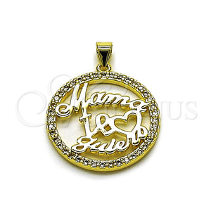 Dije Elegante 05.459.0013 Oro Laminado, Diseño de Mama y Corazón, con Zirconia Cubica Blanca, Pulido, Tono Dorado