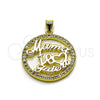 Dije Elegante 05.459.0013 Oro Laminado, Diseño de Mama y Corazón, con Zirconia Cubica Blanca, Pulido, Tono Dorado