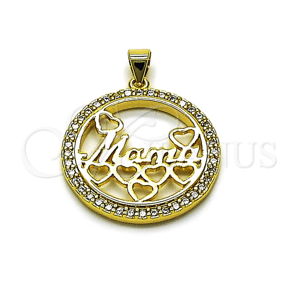 Dije Elegante 05.459.0014 Oro Laminado, Diseño de Mama y Corazón, con Zirconia Cubica Blanca, Pulido, Tono Dorado