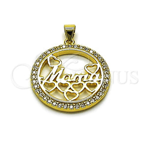 Dije Elegante 05.459.0014 Oro Laminado, Diseño de Mama y Corazón, con Zirconia Cubica Blanca, Pulido, Tono Dorado