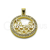 Dije Elegante 05.459.0014 Oro Laminado, Diseño de Mama y Corazón, con Zirconia Cubica Blanca, Pulido, Tono Dorado