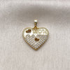 Dije Elegante 05.459.0015 Oro Laminado, Diseño de Corazón y Mama, con Micro Pave Blanca, Pulido, Tono Dorado