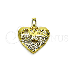 Dije Elegante 05.459.0015 Oro Laminado, Diseño de Corazón y Mama, con Micro Pave Blanca, Pulido, Tono Dorado